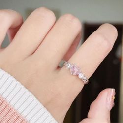 Pink love ring women‘s girlish sweet and cute niche design heart-shaped adjustable opening ring