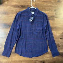 Brand new Men’s Lucky brand Navy Blue Button Up Long Sleeve Flannel Shirt Up for Sale 