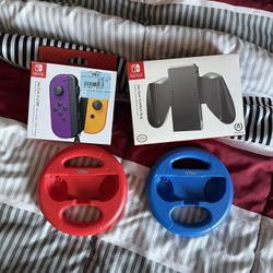 Nintendo Switch Joycons With Comfort Grip And Two Wheel Attachment