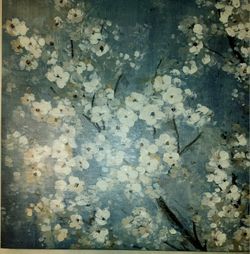 Large frameless picture cherry blossom on teal