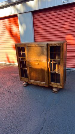 Vintage Hand Carved Scully Furniture Secretary Curio