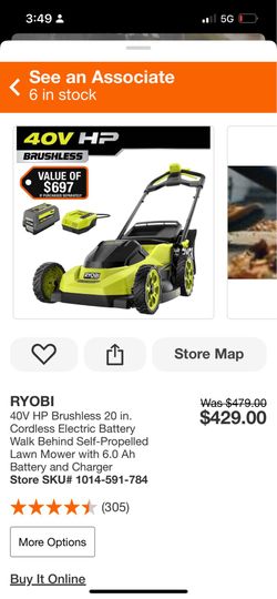 RYOBI 40V HP Brushless 20 in. Cordless Electric Battery Walk Behind Self-Propelled Lawn Mower with 6.0 Ah Battery and Charger