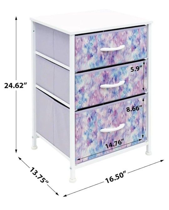 3 Drawer Tie Dye Storage - Wood top w/ Metal Frame