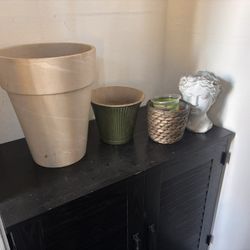 Variety Of Plant Pots, Cabinet Suitable For A Fish Tank 
