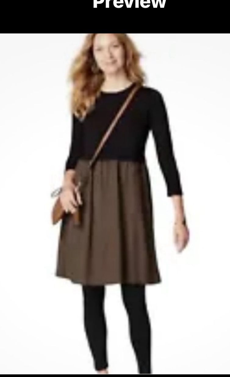 J. Jill Women's Gingham Plaid Black and Brown Tunic Style Dress Long Sleeve sm
