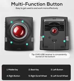 Nulea M512 Wireless Trackball Mouse Ergonomic 55mm Trackball - Red