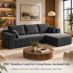 106" Boneless Couch for Living Room, Sectional Sofa
L-Shape Cloud Couchwith Pillows (Right Chaise) Dark Grey