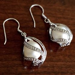Genuine Freshwater Pearl Dangle Earrings in Sterling Silver