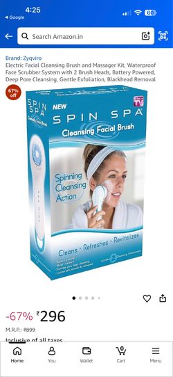 Spin Spa Electric Facial Brush Waterproof Exfoliating w/ 2 Removable Heads