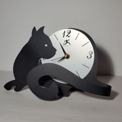 Black Cat Table Clock Metal