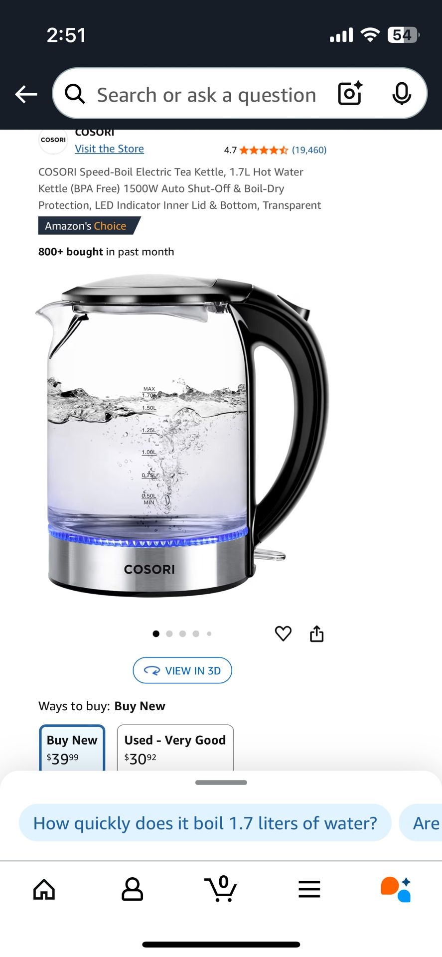 NEW Cosori Kettle Stainless Steel And Glass