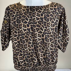Michael Kors Leopard Print 3/4 Sleeve Women Blouse - Size Large