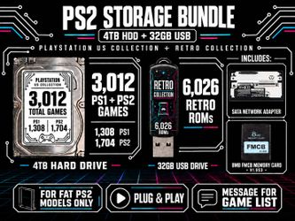PlayStation 2 Storage Bundle | 4TB HDD + 32GB USB | PS1, PS2 & Retro Collection