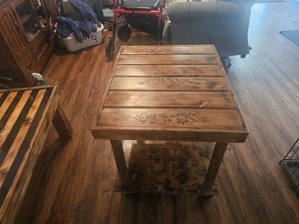 Handmade Side Table With Rollers