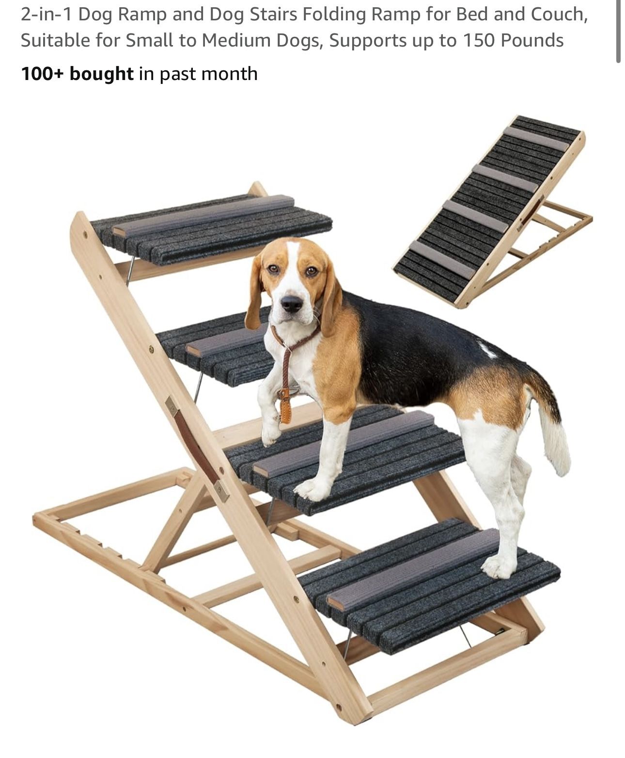 Deergym 2-in-1 Dog Ramp and Dog Stairs Folding Ramp for Bed and Couch, Suitable for Small to Medium Dogs, Supports up to 150 Pounds
