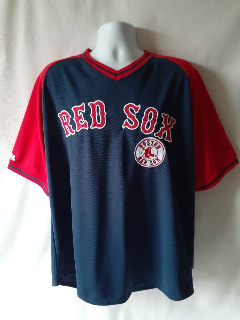 Boston Red Sox men's red blue pullover v-neck short sleeve jersey size XL