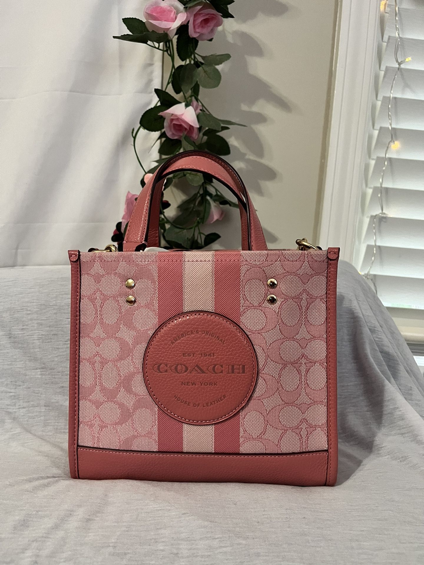 COACH Dempsey Tote 22 In Signature Jacquard With Stripe And Coach Patch