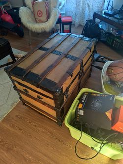 Old Wood Chest On Wheels