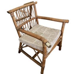 Vintage Bamboo Rattan Arm Chair Mid Century Modern Boho Coastal Capped Arms 