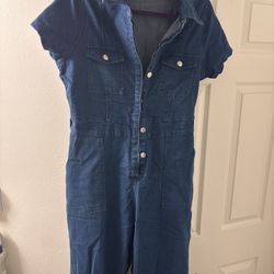 Denim Short Sleeve Jump Suit 