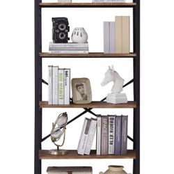 Industrial Bookshelf Rustic Wood and Metal Shelving Unit