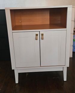Farmhouse Storage Unit with Legs, 24"W Coffee Bar Station for Kitchen & Living Room & Entryway, Modern Accent Cabinet with Real Leather Handles 1, Whi