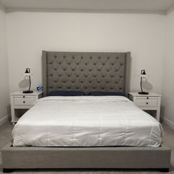 Gray Bed Frame (Cali King) Plus 2 Free Night Stands 