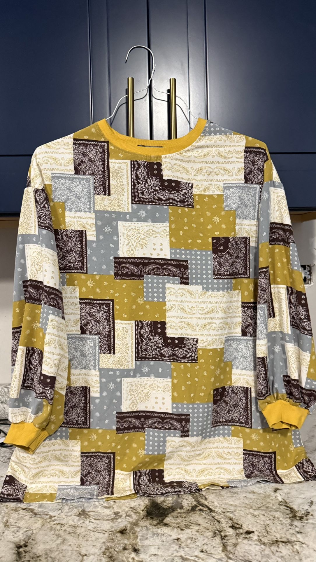 Yusaka Patchwork Long Sleeve Top Size Free-size