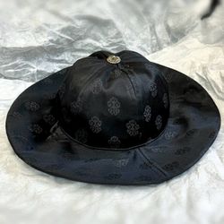 Brand New Chrome Hearts Satin Monogram Bucket Hat Black Silver Cross Top Button