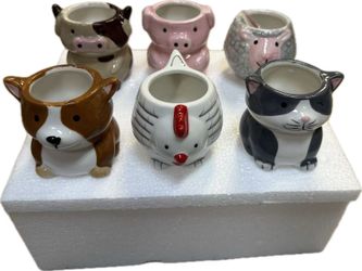 6Pcs Animal Ceramics Planter, 3" Cartoon Ceramic Succulent Pots with Drain Holes, Ceramics Planter Cute Animal Ceramic Succulent Pots Flower Container