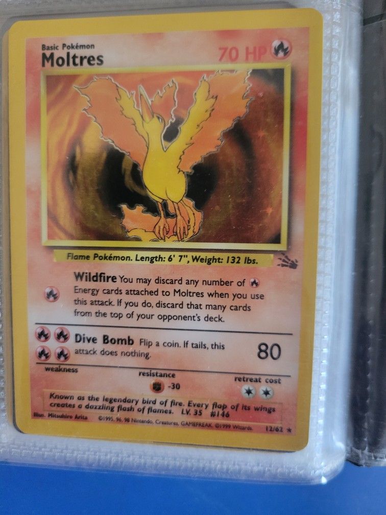 Pokemon Fossil Holographic Rare Moltres Card