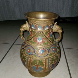 Antique Japanese Decorative Solid Brass Vase