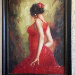 43”x55” Painting Wall Art Spanish Flamenco Dancer Female Art with frame