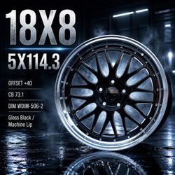 🔥 18X8 DIM WDIM-506-2 GLOSS BLACK / MACHINE LIP Wheels 🔥