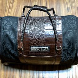 Brighton Lansky Black & Brown Croc Embossed Leather Weekender Travel Duffle Bag