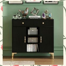 Black 39" Cabinet with Drawers and Adjustable Shelving. New, in box, unassembled.