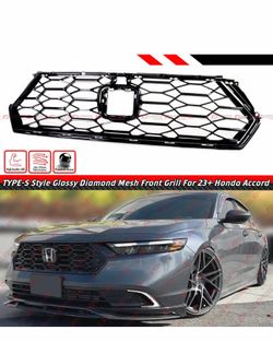FOR 23-26 Honda Accord 11th Gen Type-S Style Gloss Black Front Mesh Grill Grille