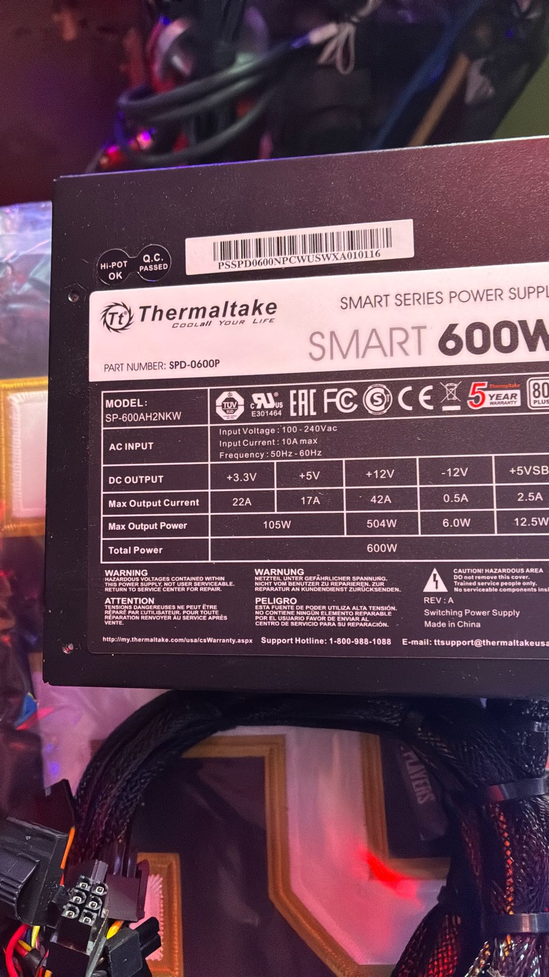 Thermaltake Smart Series Power Supply With Full Leads And Adapters