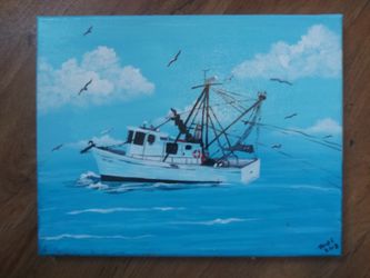 11x14 inch shrimp boat water painting