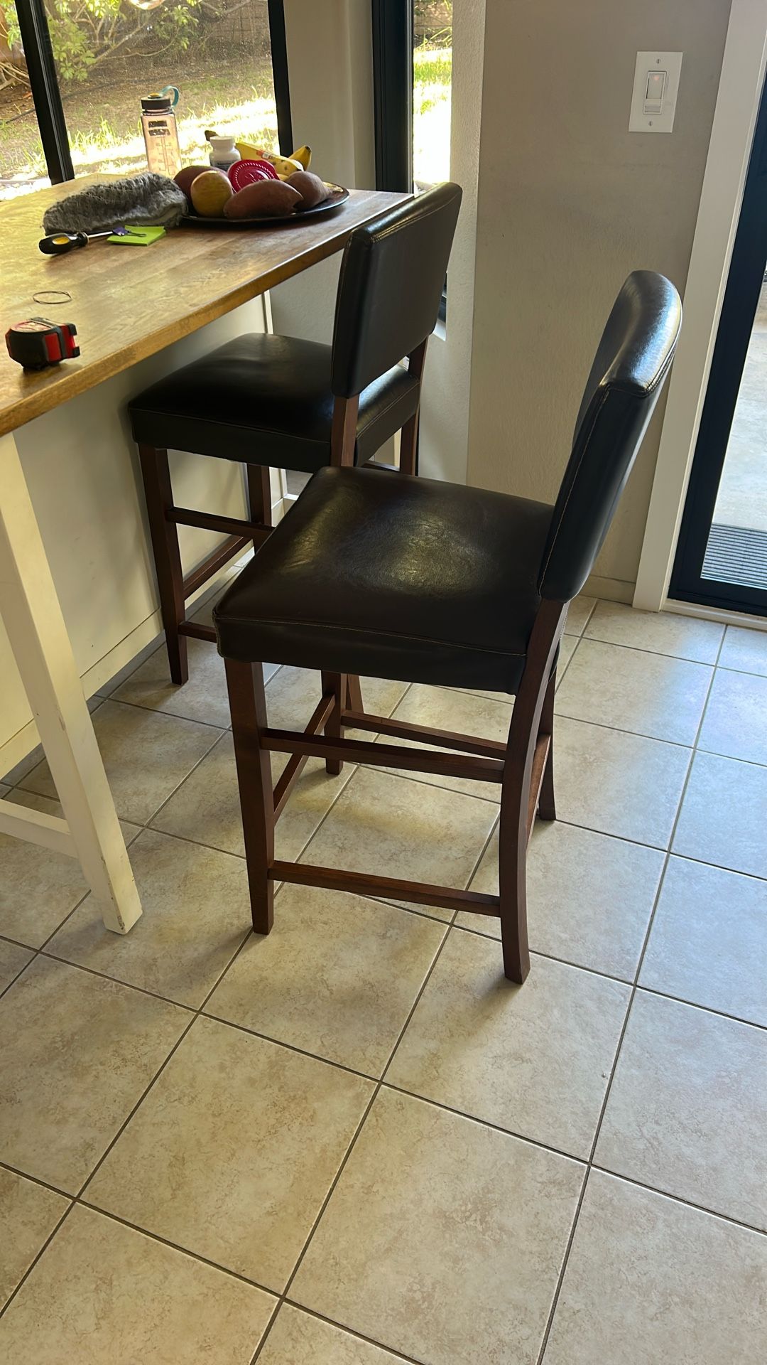 Bar Stool Leather Chairs - Brown 
