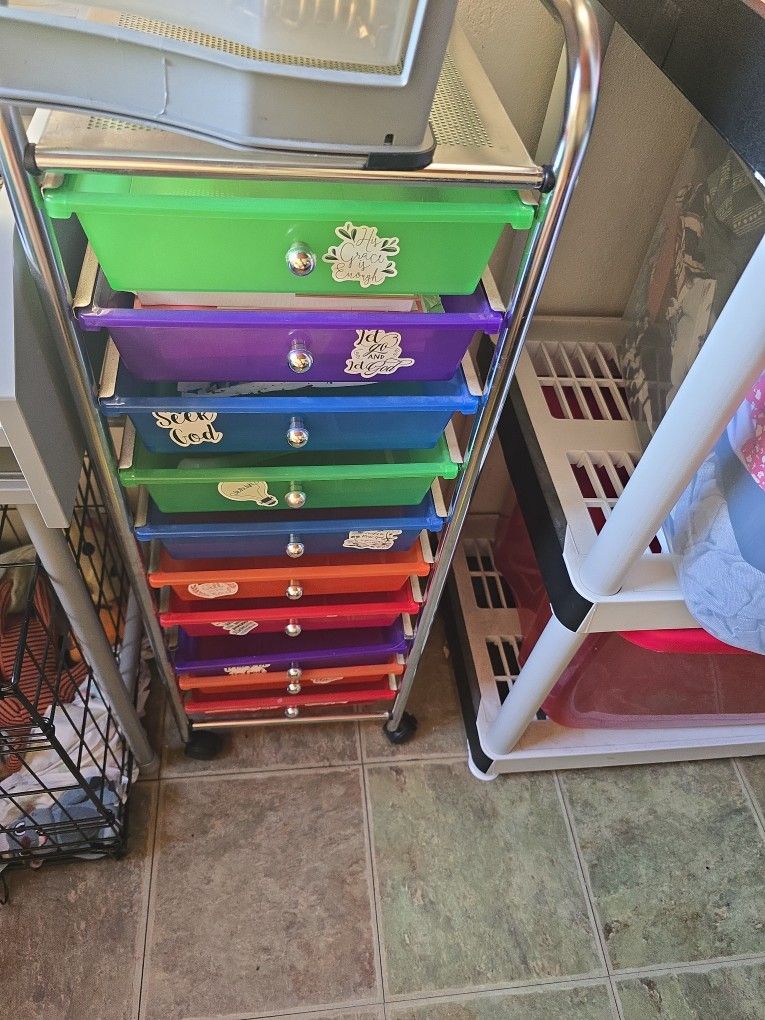 10 Rainbow Plastic Drawers With Wheels