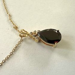 18K Yellow Gold-Plated Garnet Pendant Necklace 