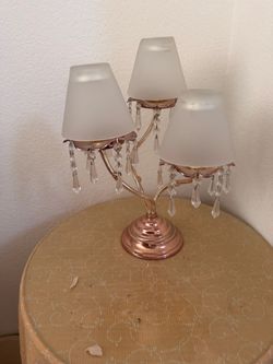 3-Light Rose Gold Table Lamp candle holder with Crystal Drops