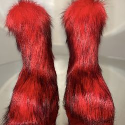 Red Fluffy Faux Fur Boots 