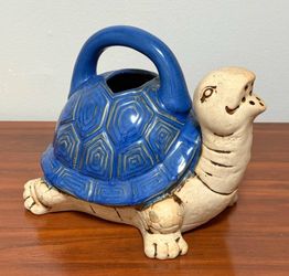 Vintage Mid Century Pottery Turtle Watering Sprinkler Garden Planter Decor