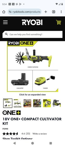 Ryobi Compact Cultivator With Battery And Charger 