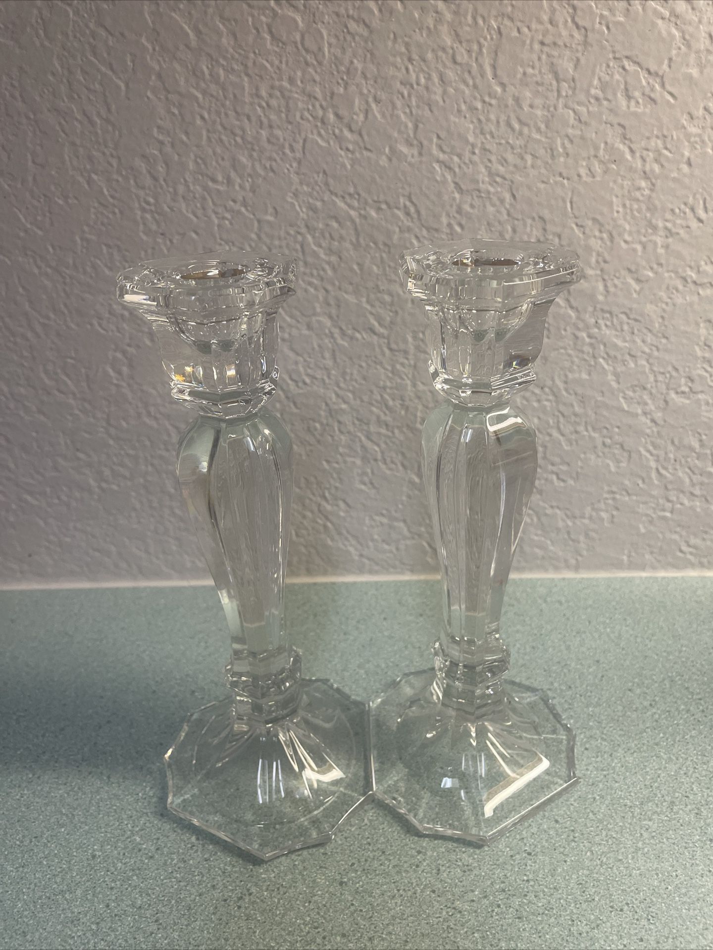 Mikasa Crystal Taper Candlestick Candle Holders 8" Set of 2