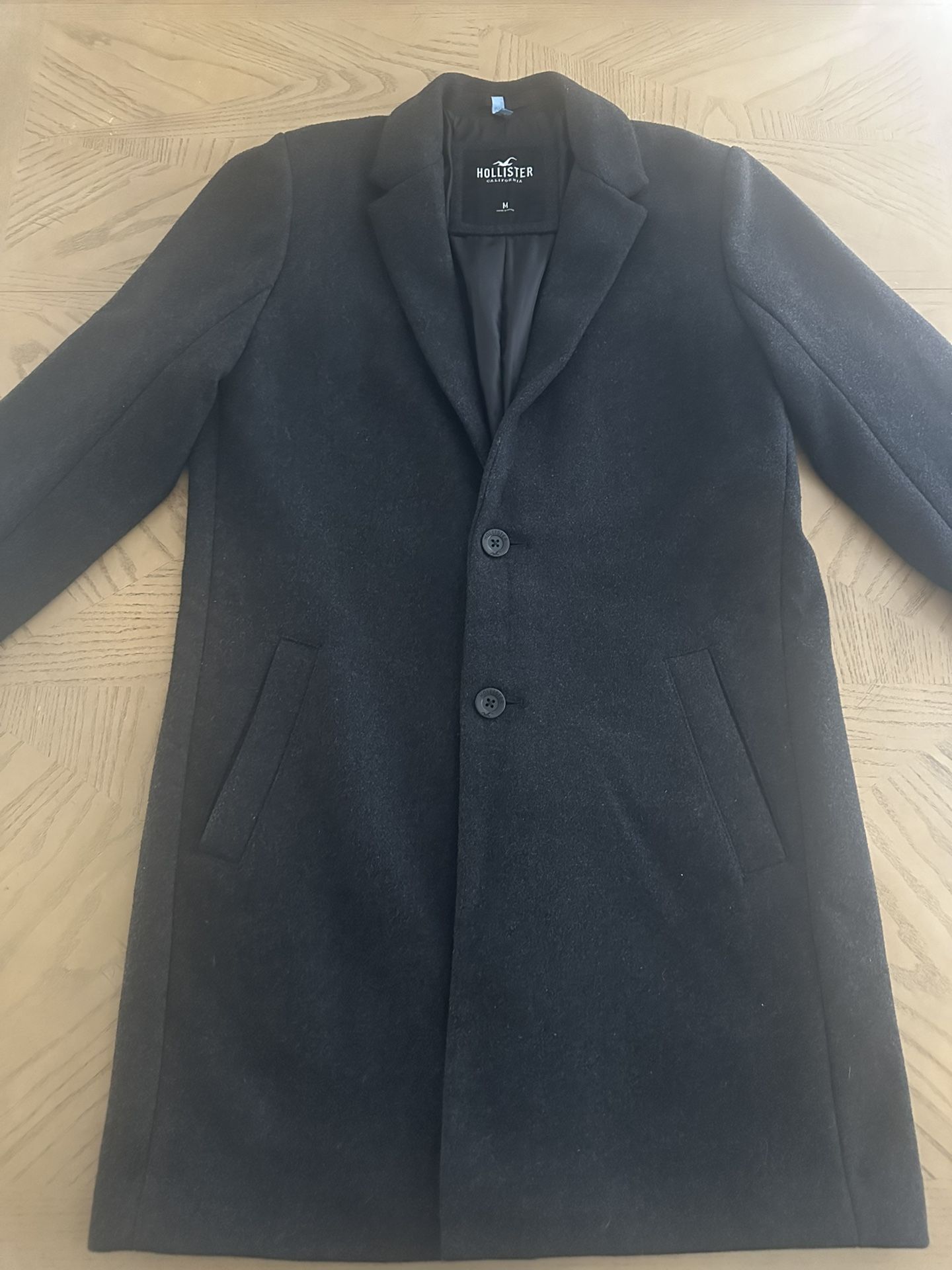 Mens Hollister Wool Blend Charcoal Overcoat size Medium 