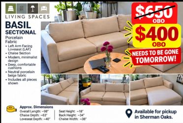 Living Spaces Basil Porcelain Sectional – $400 OBO