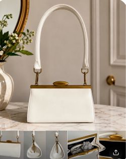 Vintage-Style White Purse w/ Gold Hardware - Structured Handbag